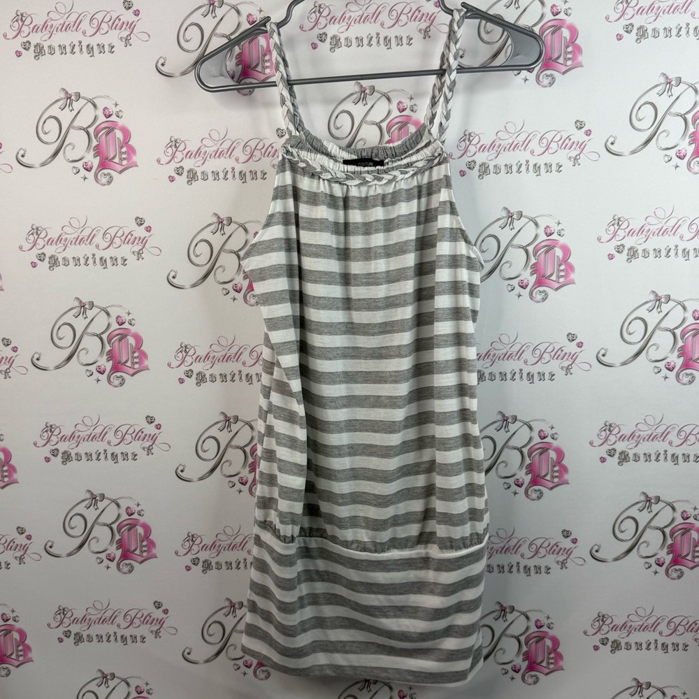 Candy Couture dress braided straps stripes Y2K flowy Striped Halter Dress
